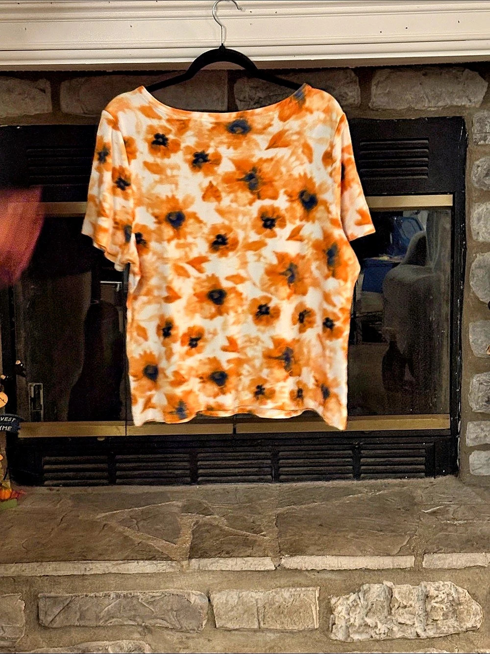 Charter Club Floral Cotton Tee in Orange & White Size XXL
